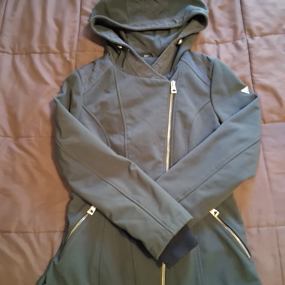 GUESS Designer Crossbody Zipper Dark Green Women's Jacket Size Small. - Picture 3 of 9